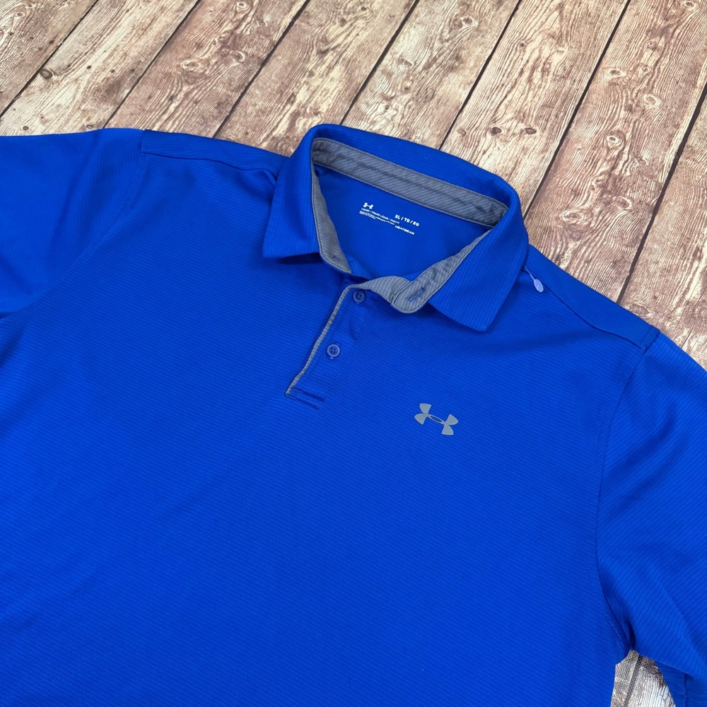 Under Armour HeatGear Polo Shirt Mens Extra Large Blue Loose Fit Performance